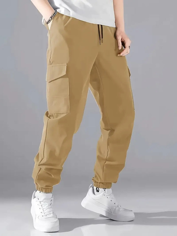 Men's Lightweight Tech Cargo Pants in Jogger Style with Drawstring, Elastic Leg Cuff & Multi-Pockets Mune Fashion