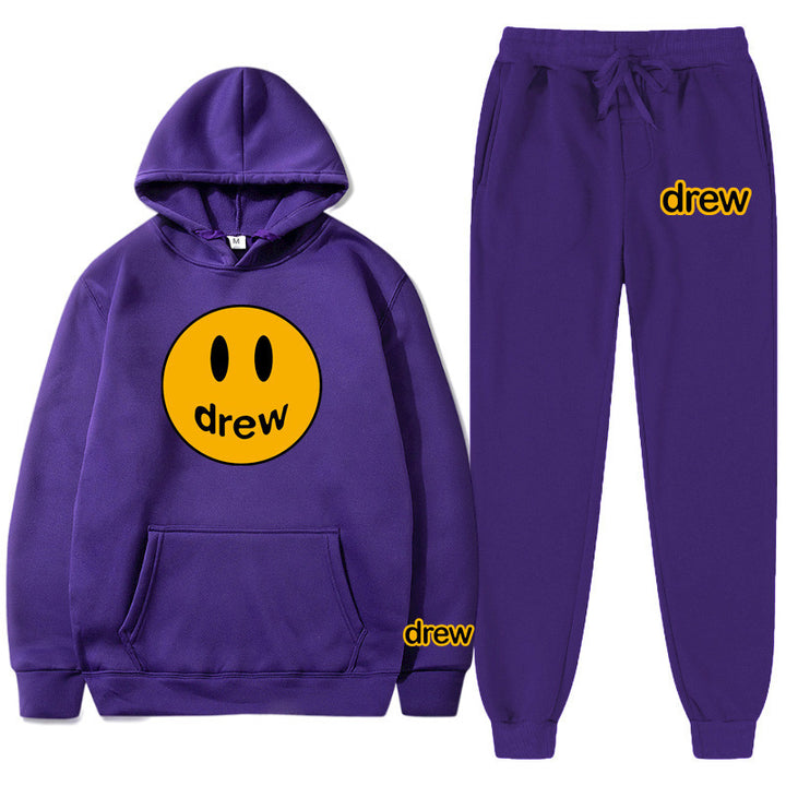 Unisex two-piece lounge set made of French terry with smiley print hoodie and tapered jogger pants Mune Fashion