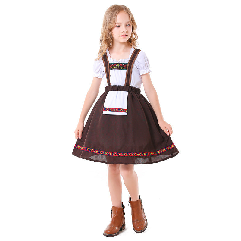 Women's traditional girl dirndl dress with apron and decorative embroidery Mune Fashion