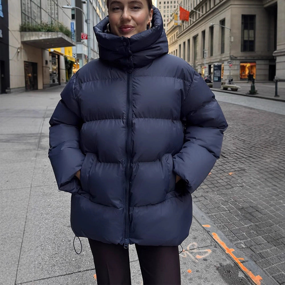 Women's Oversized Quilted Puffer Jacket with Removable Hood and Two-Way Zipper Mune Fashion