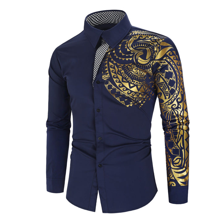 Men's narrow-cut shirt with Polynesian print, contrast collar and sleeve motif Mune Fashion