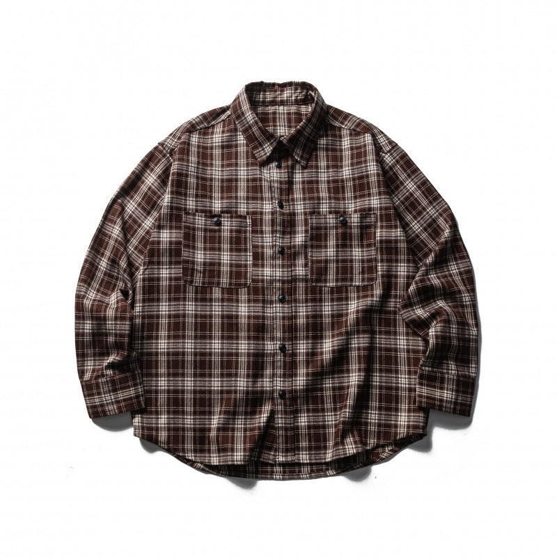 Men's Boxy Flannel Overshirt with Check Pattern, Full Button Placket and Curved Hem Mune Fashion