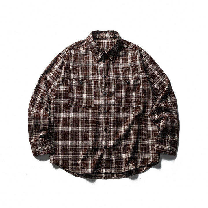 Men's Boxy Flannel Overshirt with Check Pattern, Full Button Placket and Curved Hem Mune Fashion