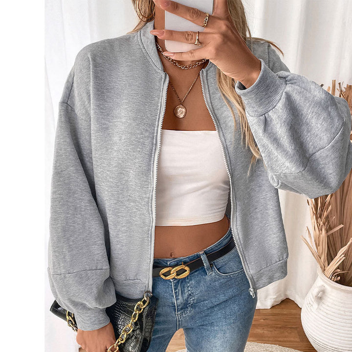 Women's cropped bomber sweatshirt with balloon sleeves and zipper Mune Fashion