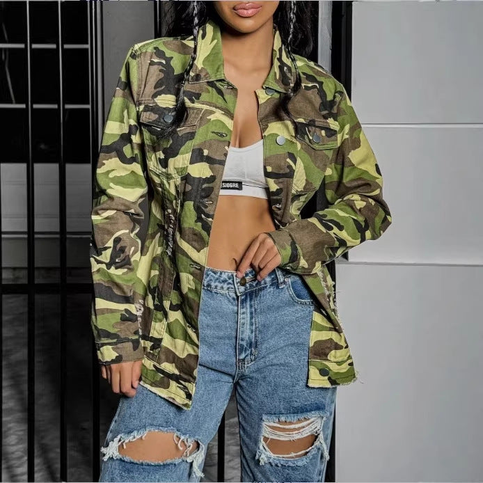 Women's Camouflage-Utility-Jacket in Oversized-Fieldstyle with Flap Pockets Mune Fashion