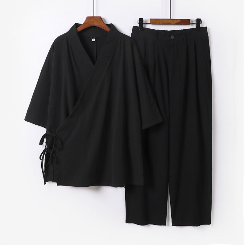 Unisex Kimono-Leisure-Set with Wrap Top and Elastic Waist Pants Mune Fashion