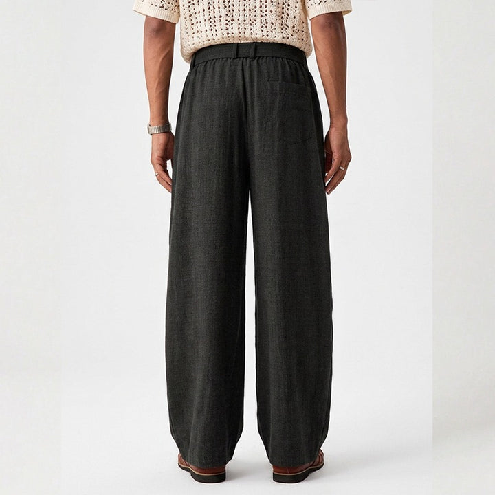Men's loosely cut linen trousers with high waist and tie belt Mune Fashion