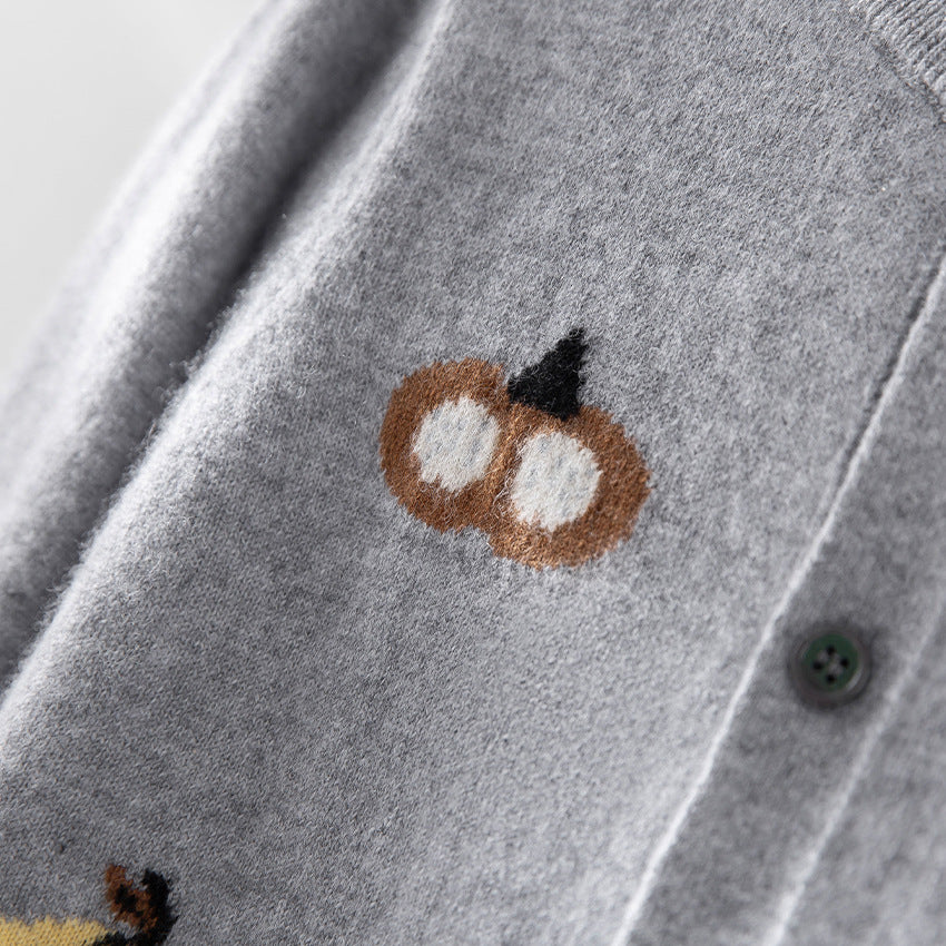 Women's cardigan with intarsia pumpkin motifs, round neckline and button placket Mune Fashion