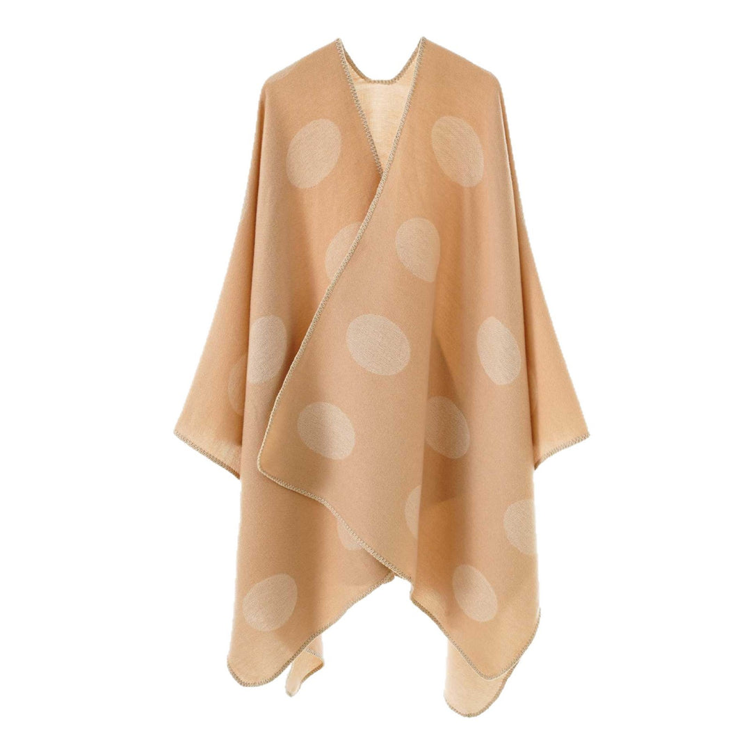 Women's dot overlay cape made of wool blend with decorative stitch Mune Fashion
