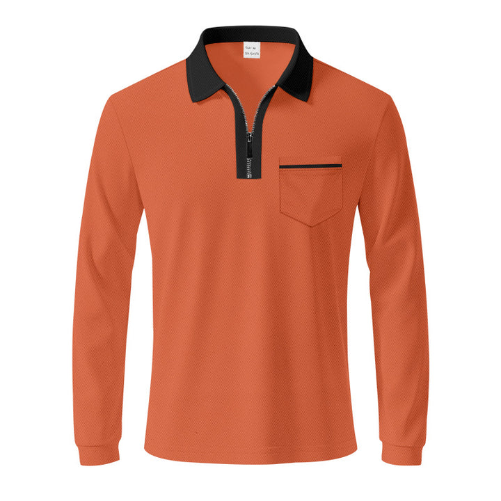 Men's long-sleeved polo with half zip, patch chest pocket, and fine structure jersey quality Mune Fashion
