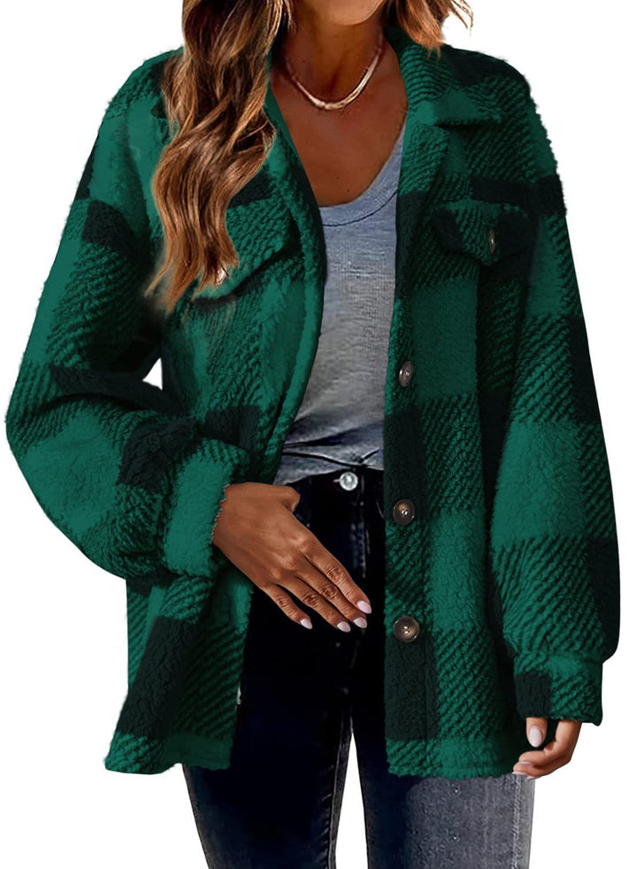Women's cozy Sherpa check transitional jacket with chest pockets and generous oversized cut Mune Fashion