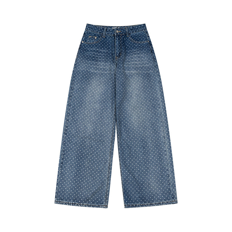 Women's High-Waist Wide Denim Culotte with Allover Polka Dot Pattern Mune Fashion