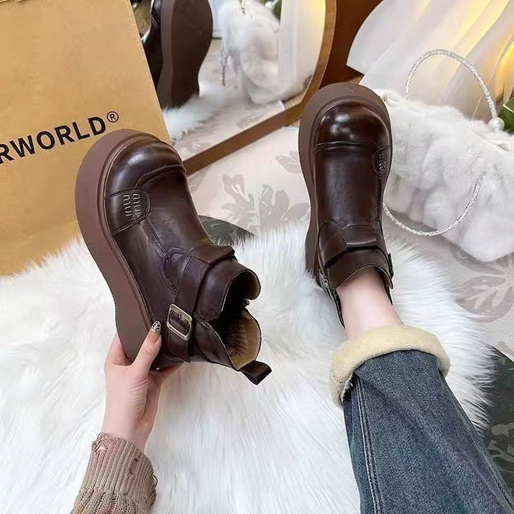 Ladies Stylish Leather Boots with Cozy Lining Mune Fashion
