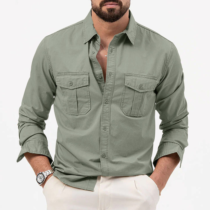 Men's Long Sleeve Shirt in Utility Style with Patch Chest Pockets Mune Fashion