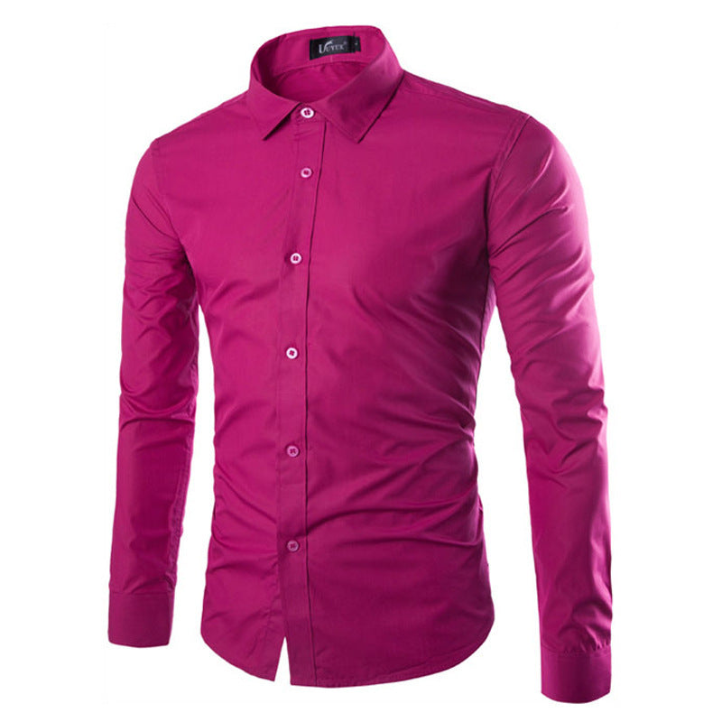 Men's tailored long sleeve business shirt with Kent collar stretch cotton blend and rounded hem Mune Fashion