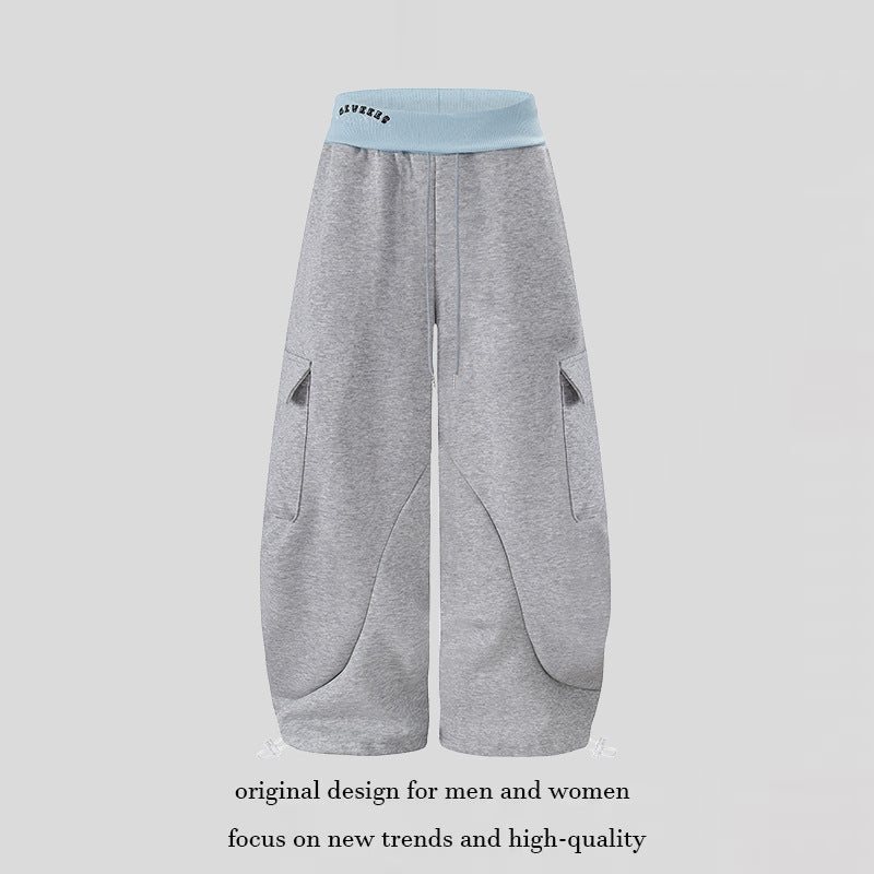 Women's Extra Wide Cargo Palazzo Sweatpants with High Comfort Waistband and Adjustable Hem