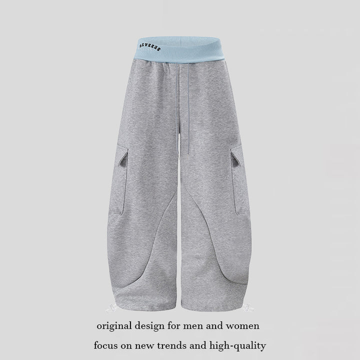 Women's Extra Wide Cargo Palazzo Sweatpants with High Comfort Waistband and Adjustable Hem