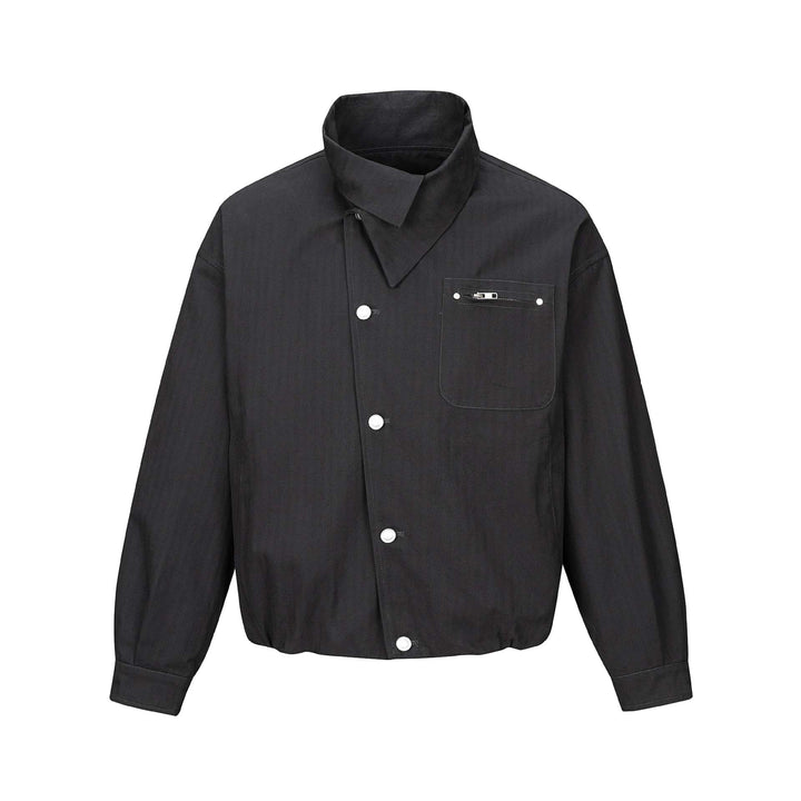 Men's short-cut canvas blouson with high stand-up collar and snap button placket Mune Fashion