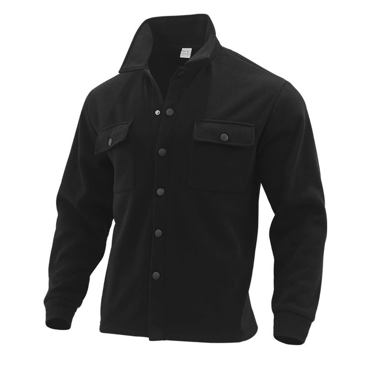 Men's Fleece Shirt Jacket with Two Chest Pockets and Stylish Stand-Up Collar Mune