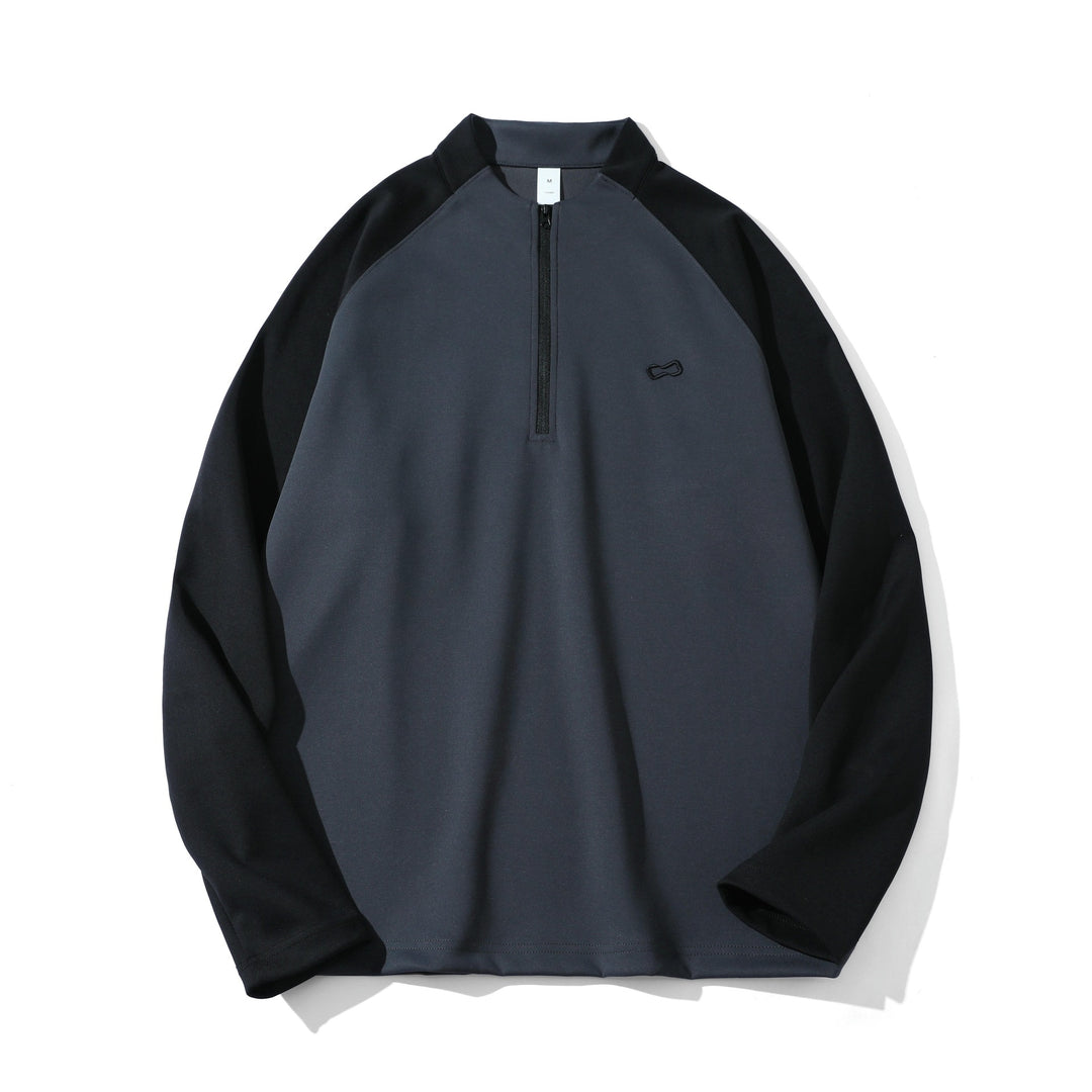 Unisex Functional Half-Zip Sweatshirt with Troyer Collar, Raglan Sleeves, and Minimalist Embroidery Mune Fashion