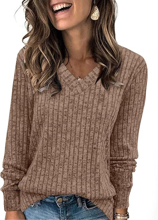 Women's Ribbed V-Neck Fine-knit Sweater with Casual Oversized Fit Mune Fashion