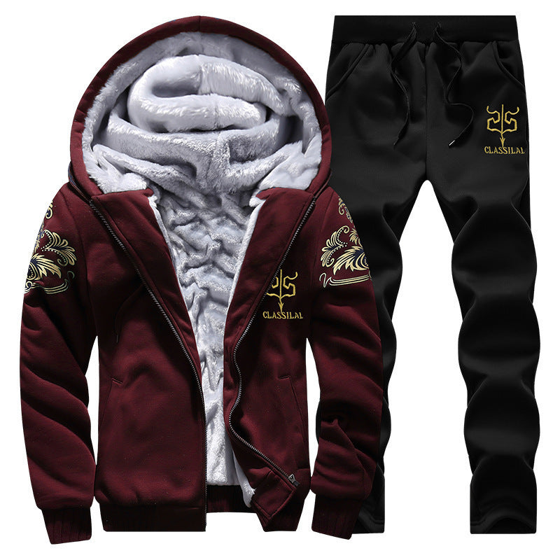 Men's padded hoodie tracksuit with teddy fleece lining, zip jacket and jogger Mune Fashion