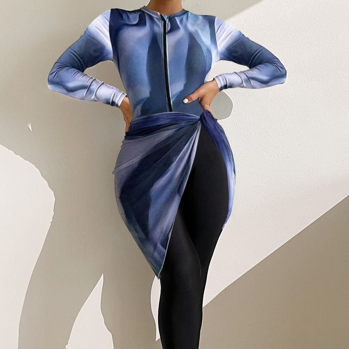 Women's Sporty One-Piece Surf Suit with Wrap Skirt Mune Fashion