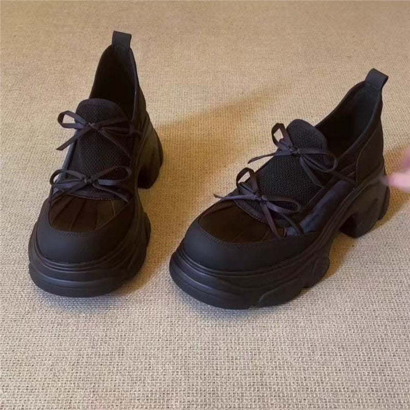 Women Sculptural Platform Sneakers with Elevated Chunky Sole and Decorative Bow Strap Mune Fashion