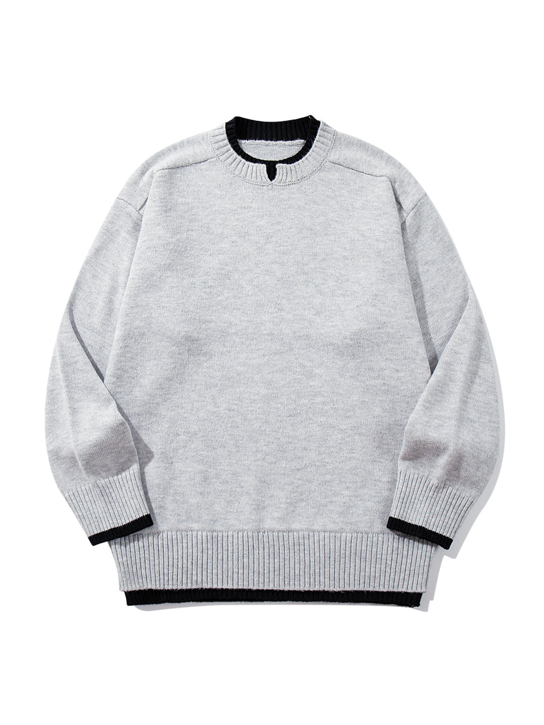Ladies Oversize Knit Sweater with Contrasting Ribbed Collar and Extended Hem Mune Fashion