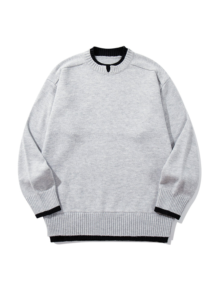 Ladies Oversize Knit Sweater with Contrasting Ribbed Collar and Extended Hem Mune Fashion