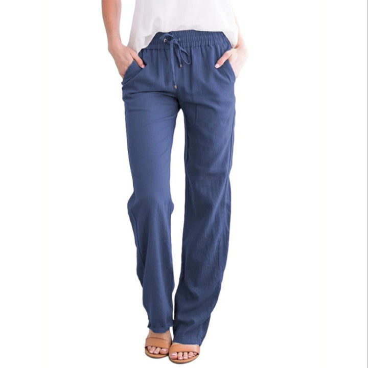 Women's lightweight linen pants with elastic waistband and wide leg Mune Fashion