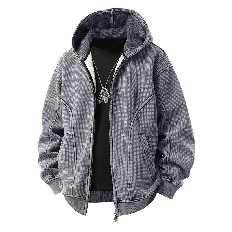 Men's Oversized Waffle Texture Hooded Jacket with Full Zip Mune Fashion