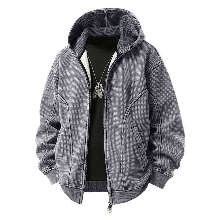 Men's Oversized Waffle Texture Hooded Jacket with Full Zip Mune Fashion