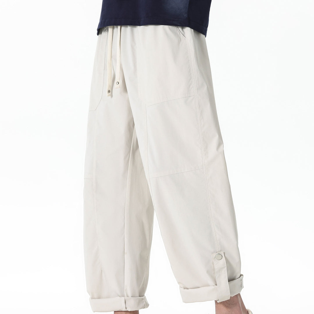 Men's Loose-Fit Cargo Pants with Drawstring Waist, Patch Pockets & Snap Hem Mune Fashion