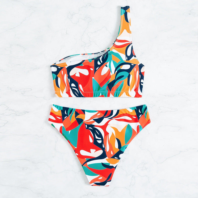 Women's One-Sided Swimsuit with Colorful Pattern Mune Fashion