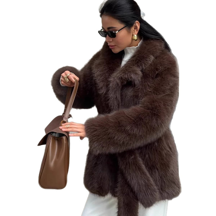 Women Boxy Short Coat made of extra fluffy high pile with wrap belt Mune Fashion