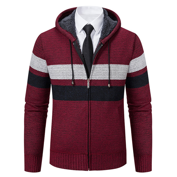 Men's non-insulated hooded cardigan with teddy lining, full-length zipper and contrasting stripes Mune Fashion