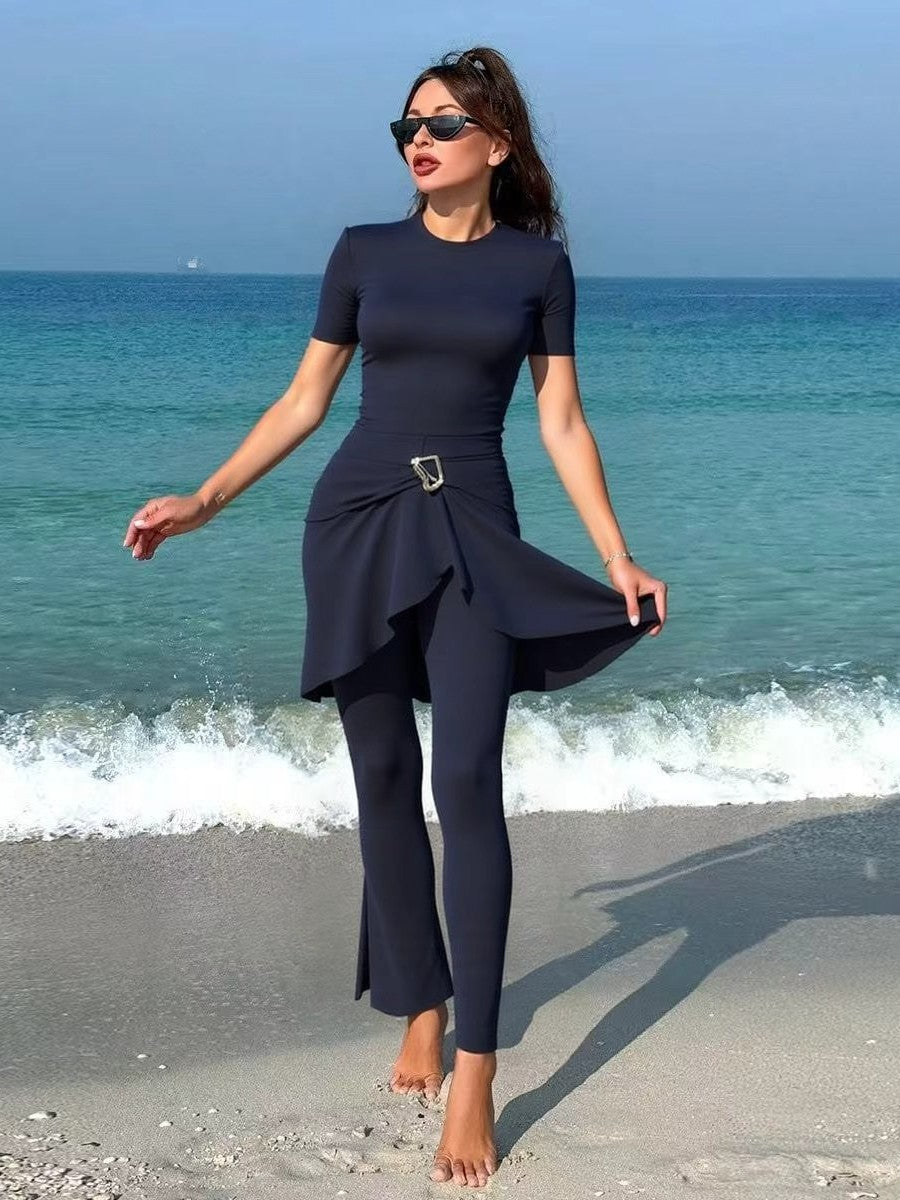 Women's elegant swimsuit with asymmetric skirt and body-hugging design Mune Fashion