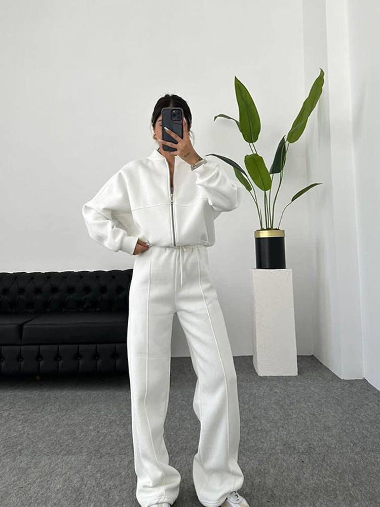 Women's oversized zip-up jacket with wide high-waist lounge pants set Mune Fashion