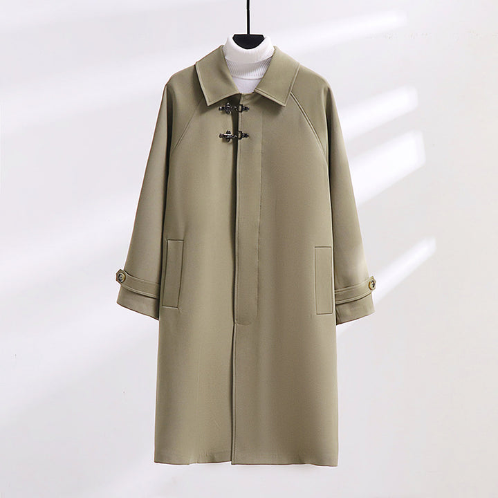 Women's Longline Coat with Toggle Closure and Raglan Sleeves Mune Fashion