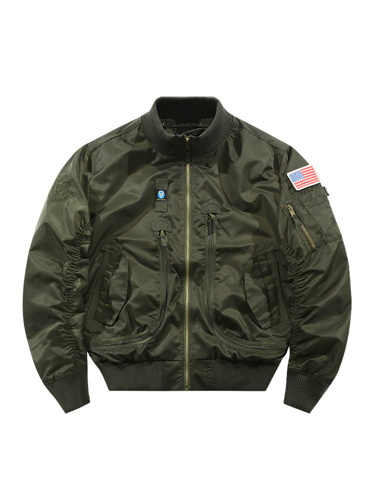 Men's Pilot Bomber Jacket with Patch Details and Multifunctional Pockets Mune Fashion