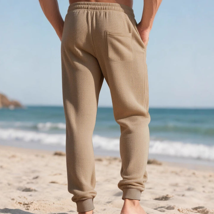 Men's waffle texture lounge pants with elastic waistband drawstring and side pockets Mune Fashion