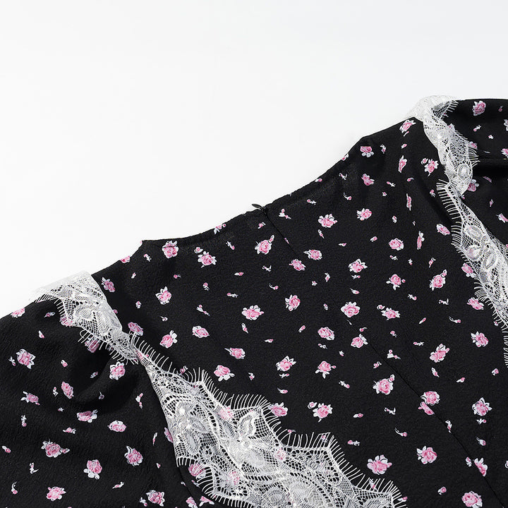 Ladies max dress with lace insert, long sleeves and floral all-over print Mune Fashion