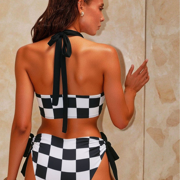 Women's triangle bikini with eye-catching check pattern Mune Fashion