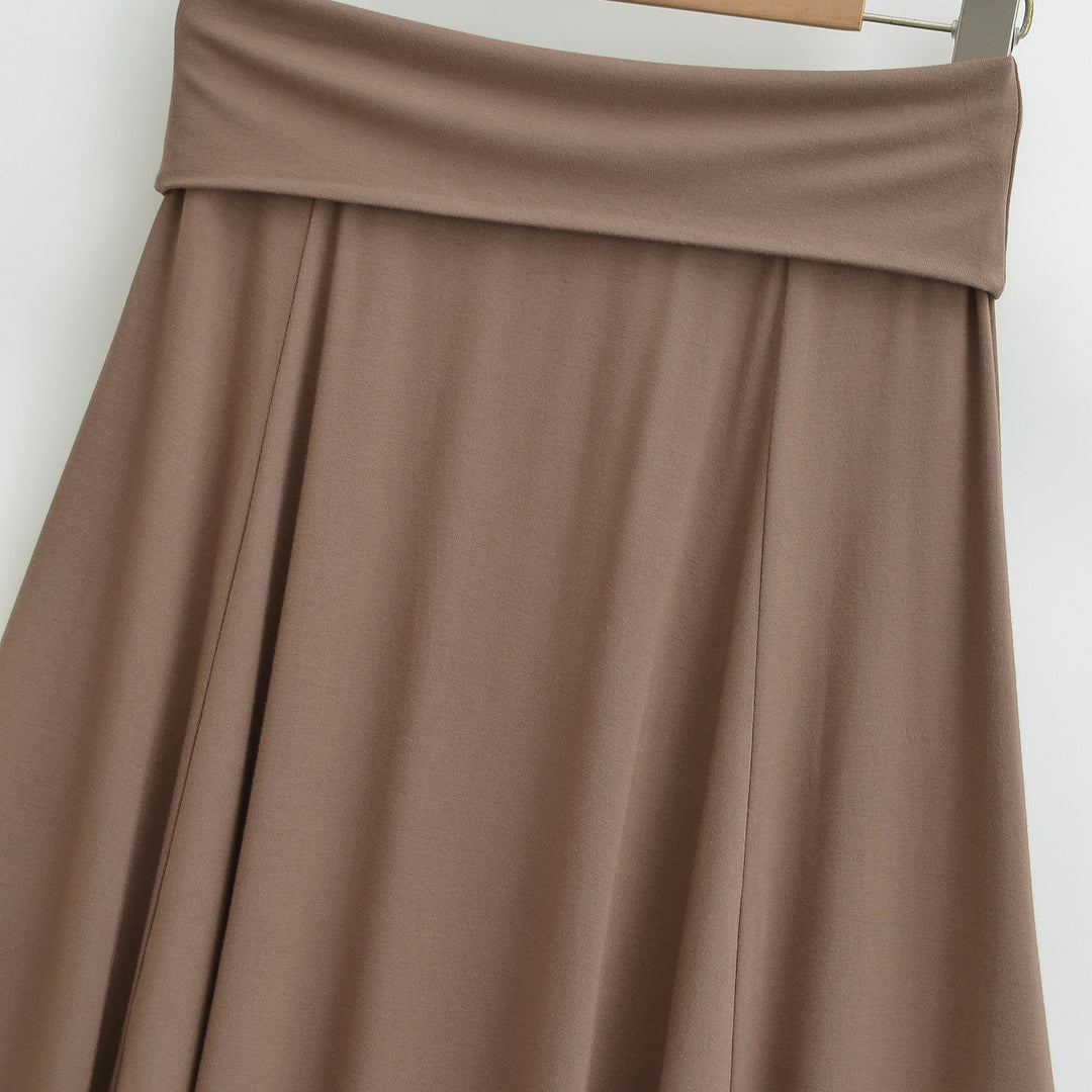 Women's Soft Jersey Maxi Skirt with Foldable Waistband and Flowing A-Line