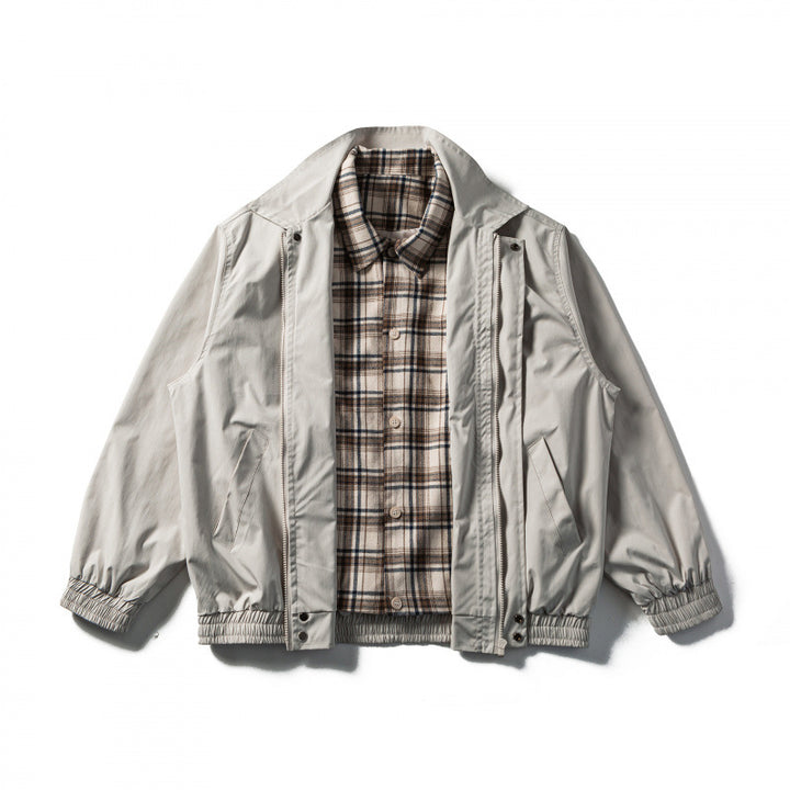 Men's Short Cut Boxy Transition Jacket with Checked Collar and Elastic Hem Mune Fashion