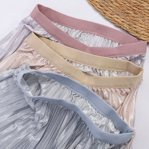 Women's pleated maxi skirt with ombré effect, fine metallic pointillism and elastic comfort waistband Mune Fashion