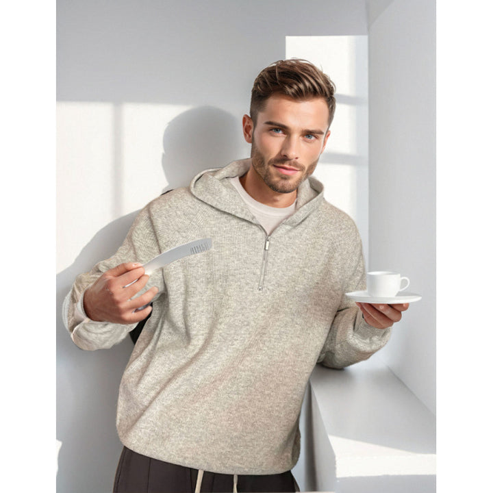Men's Hooded Half-Zip Sweater made of soft textured knit Mune Fashion