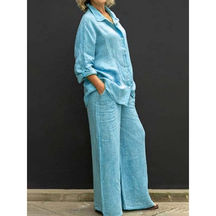 Women's Relaxed-Buttondown-Shirt and High-Waist-Palazzo in Linen Look Mune Fashion