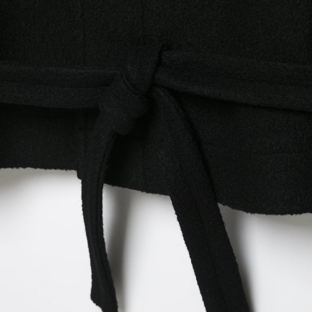 Women Short Duffle Cape Jacket with Stand-up Collar, Toggle Closures and Waist Belt Mune Fashion